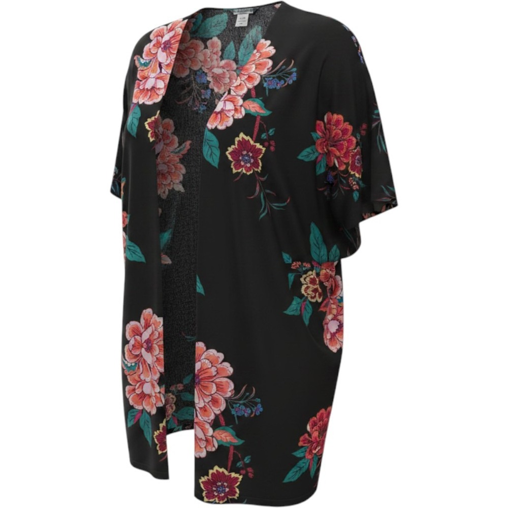Moral Fiber Kimono Women Large Black Floral Open Front Cardigan Cover Up 7345